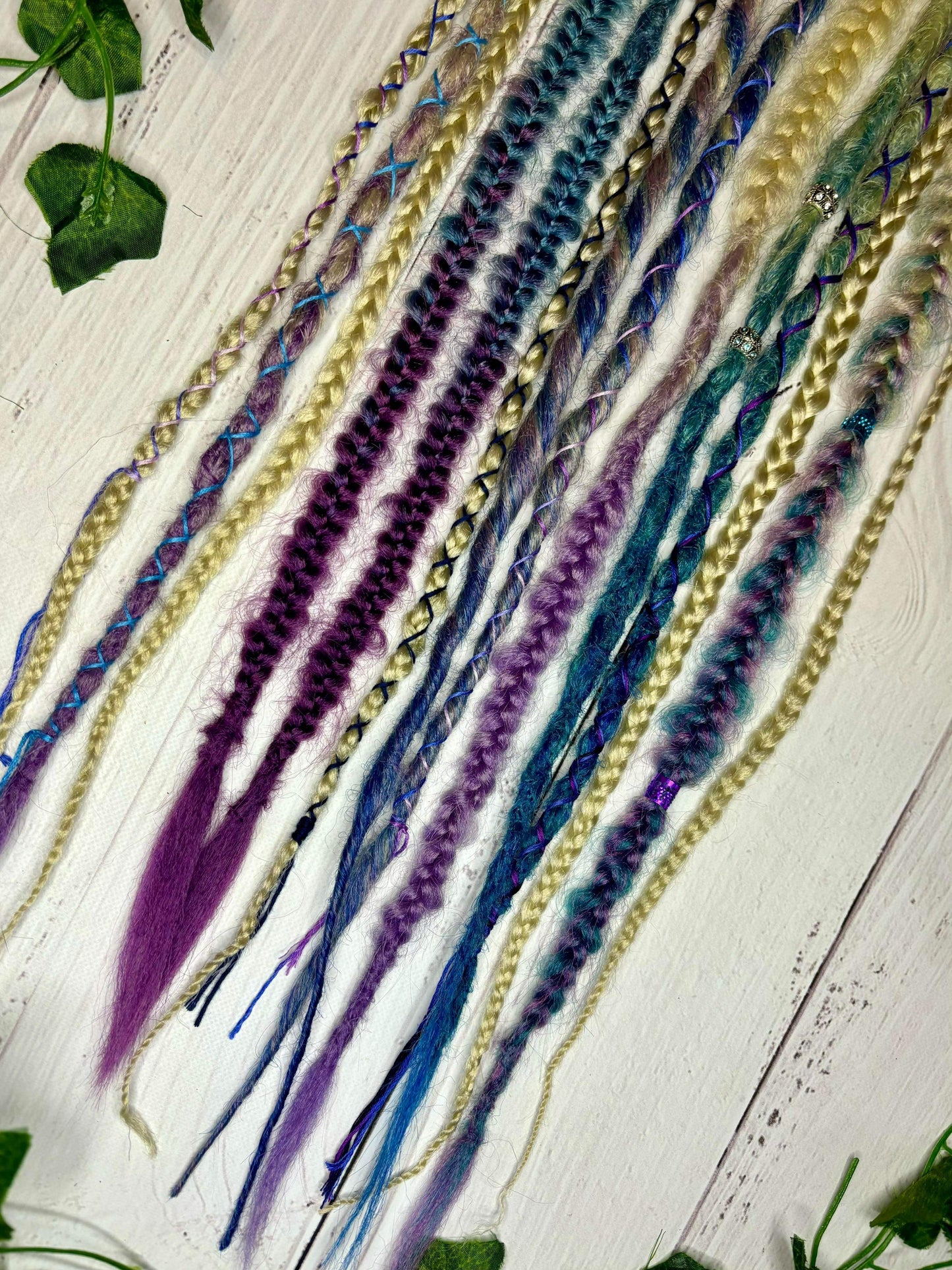 Set of 11, 53-69cm Blonde to Blue/Purple Synthetic Extensions