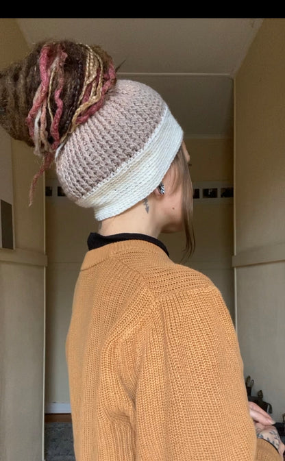 Soft brown Handmade Beanie with hole