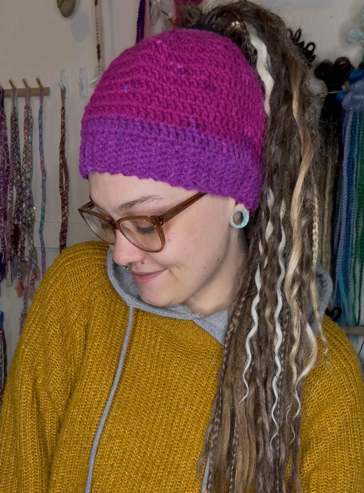 Purple Mixed Colour Beanie With Hole