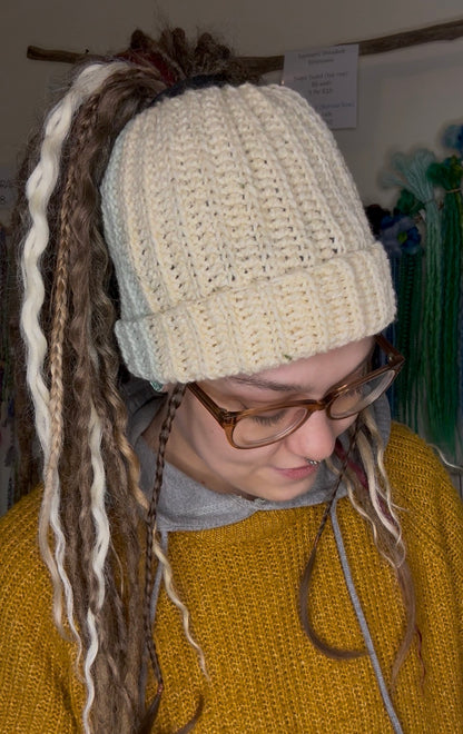 Cream and Mint Mixed Colour Beanie With Hole