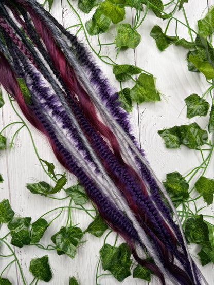 Set of 6, 55-64cm Deep Purple/Grey Mixed Texture Synthetic Extensions