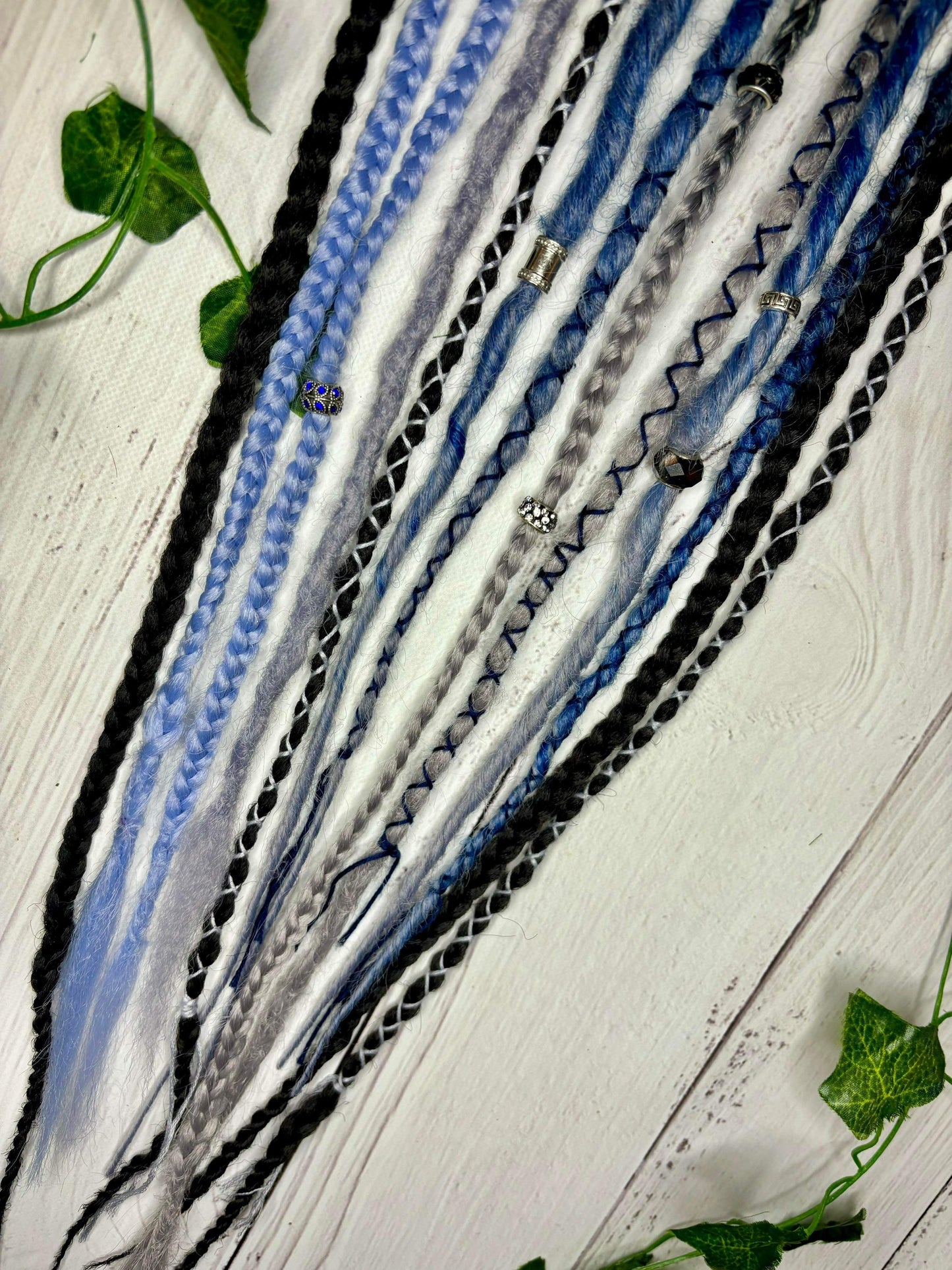 Set of 9, 52-66 Black Grey and Blue Synthetic Extensions