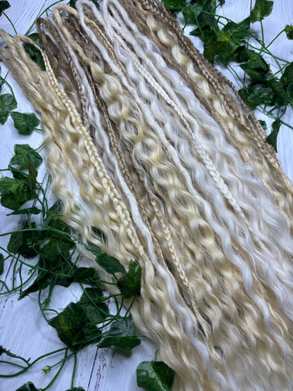 Set of 28 Blonde Mixed Texture Synthetic Dreadlock Extensions (only available for online purchase)