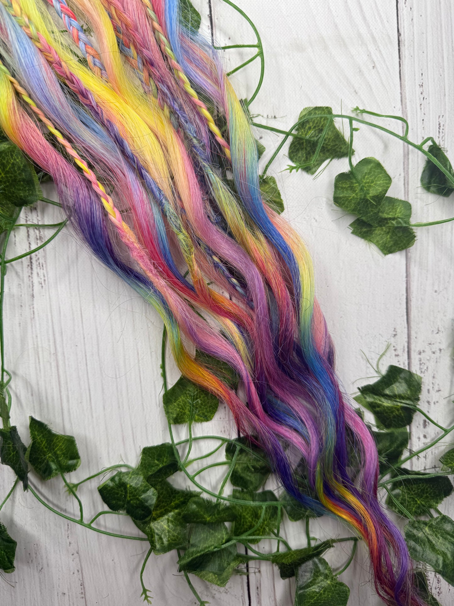 Set of 6, 64cm Rainbow Blend Mixed Texture Synthetic Extensions