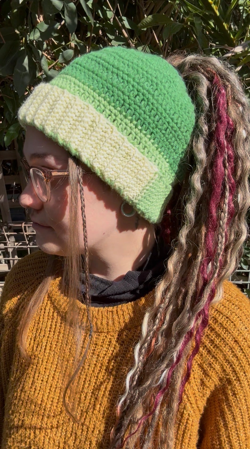 Light Green Mixed Colour Beanie With Hole