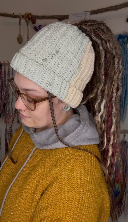 Cream and Mint Mixed Colour Beanie With Hole