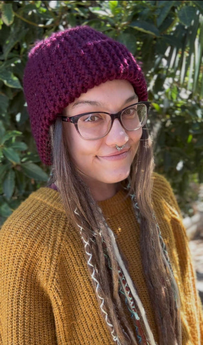 Thick Maroon Handmade Beanie