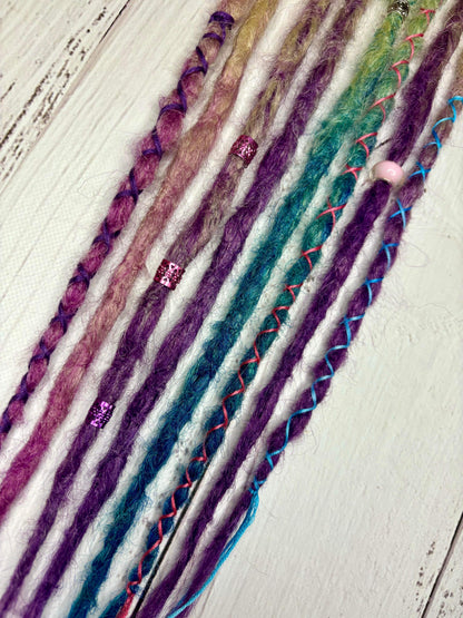 Set of 4, 45-50cm Blonde to Purple, Blue and Pink Synthetic Extensions (only available for online order)