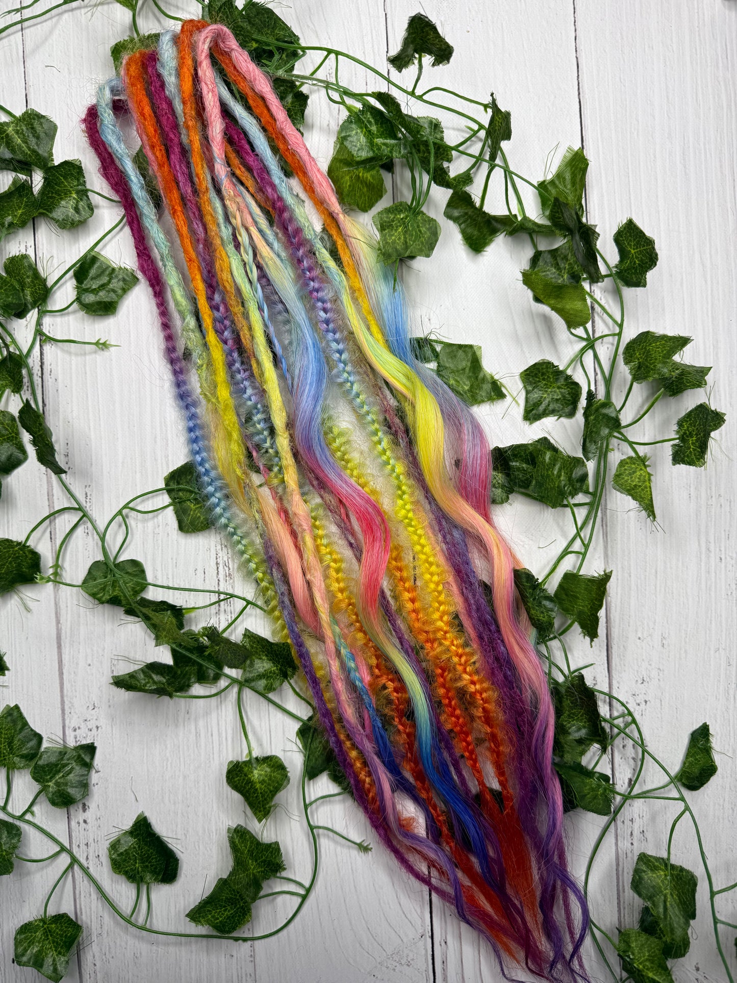 Set of 8, 56-65cm Rainbow Explosion Mixed Texture Synthetic Extensions