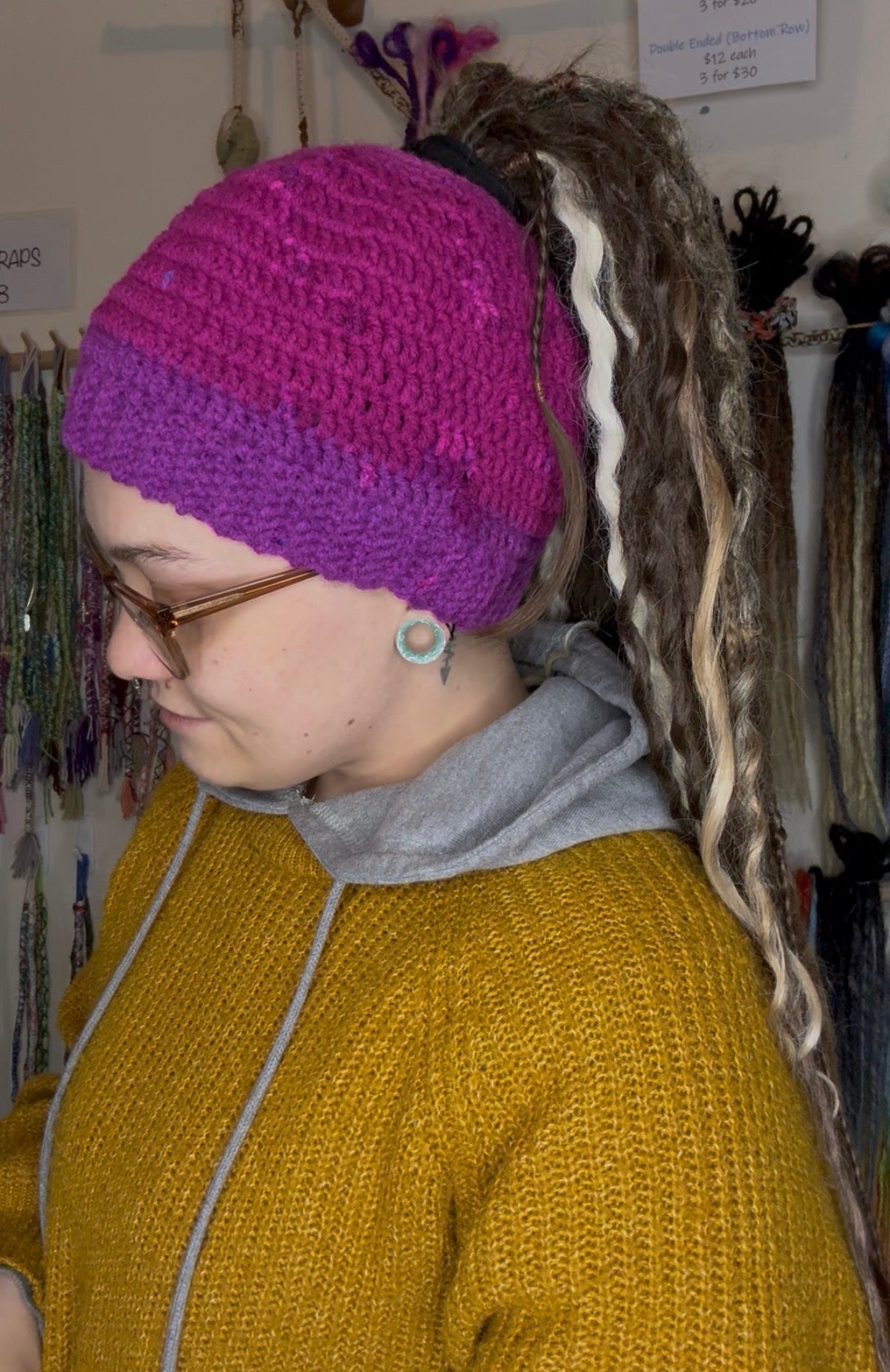Purple Mixed Colour Beanie With Hole