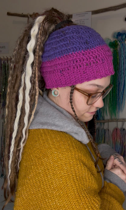 Purple Mixed Colour Beanie With Hole