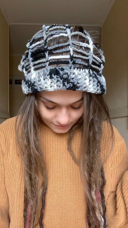 Black / Grey  Handmade Net Style Beanie