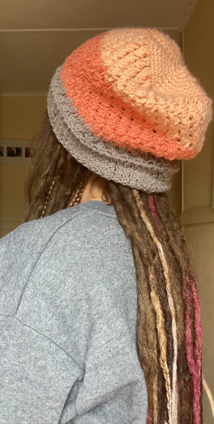 Grey/Orange Handmade Beanie