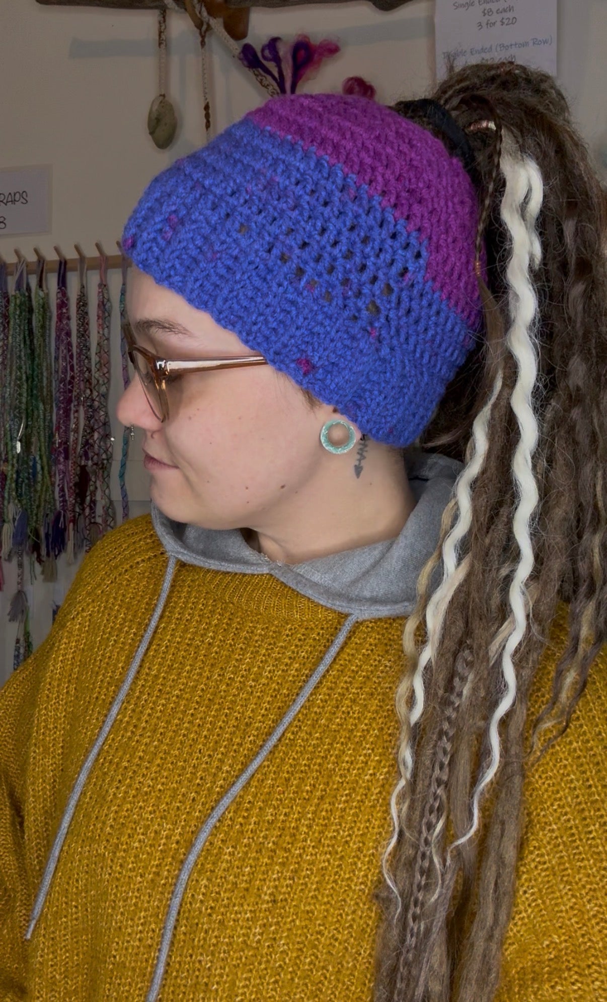 Purple Mixed Colour Beanie With Holeu