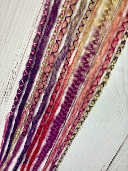 Set of 8, 49-52cm Blonde to Pink/Purple Synthetic Extensions