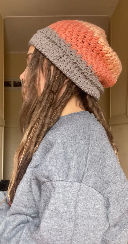 Grey/Orange Handmade Beanie