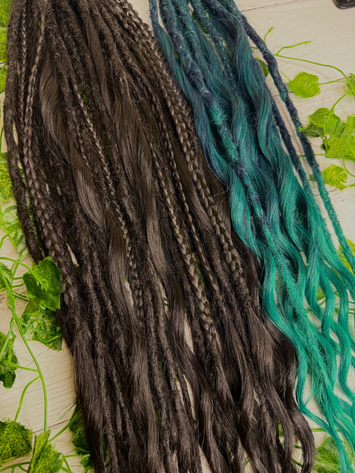 Set of 25, Black and Emerald Mixed Textured Extensions