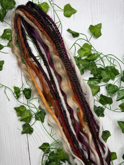 Set of 8, 51-69cm Amber Plum Blend Mixed Texture Synthetic Extensions