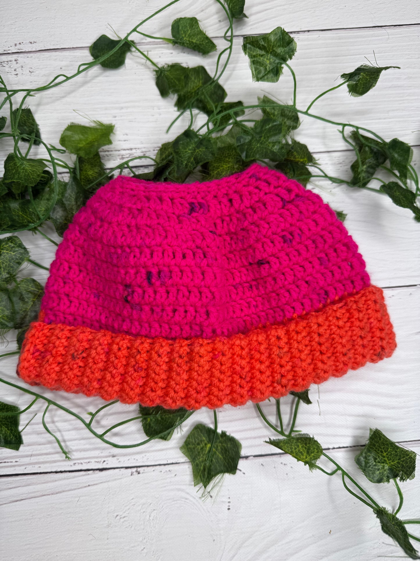 Pink and Orange speckled Beanie With Hole