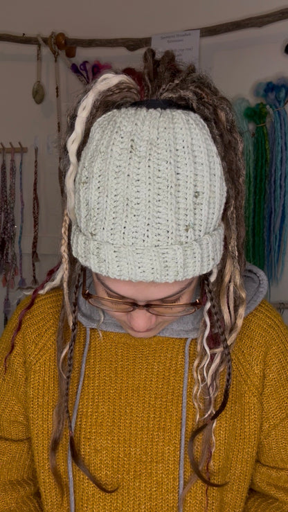 Cream and Mint Mixed Colour Beanie With Hole