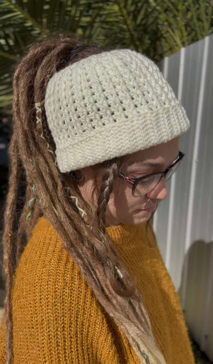 Cream White Handmade Beanie with hole