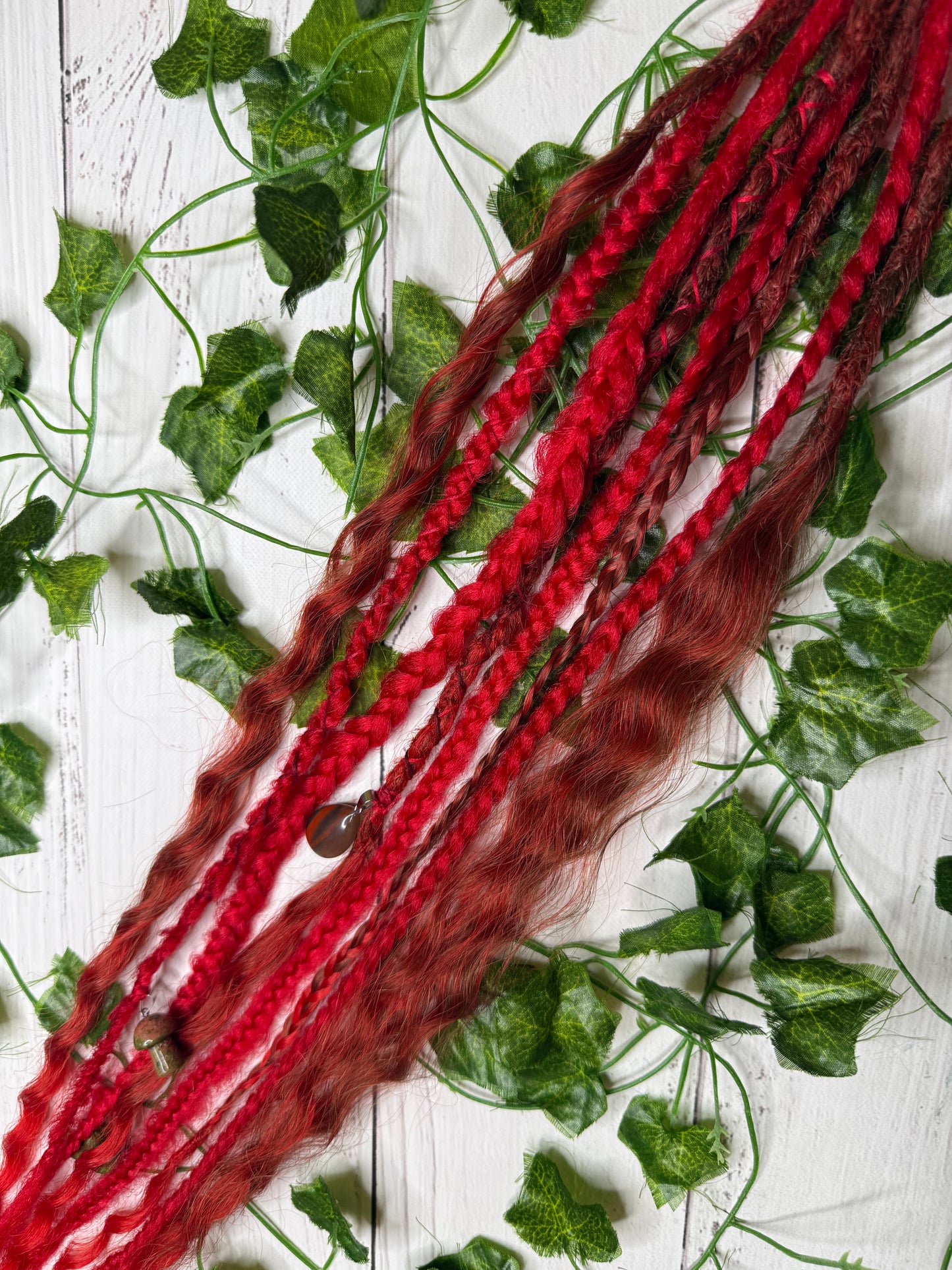 Set of 4, 55-68cm Ruby Flame Mixed Texture Synthetic Extensions