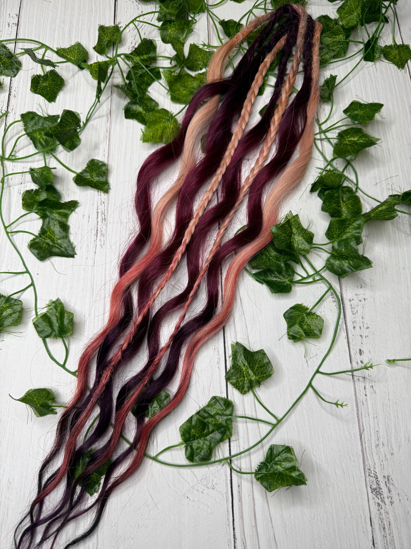 Set of 4, 56-65cm Burgundy Breeze Mixed Texture Synthetic Extensions