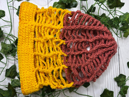 Maroon and Mustard two tone Handmade Net Beanie