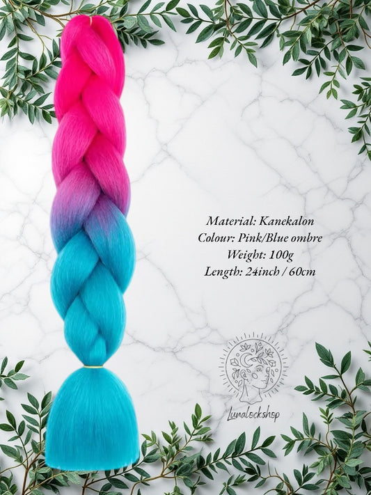 Pink/Blue ombre Kanekalon Synthetic Hair 60cm 100g