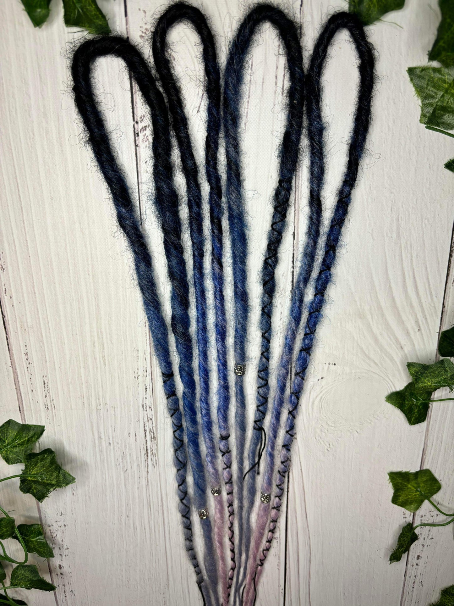 Set of 4, 55-59cm Black to Blue Grey and Pink Synthetic Extensions