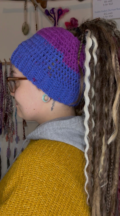 Purple Mixed Colour Beanie With Holeu