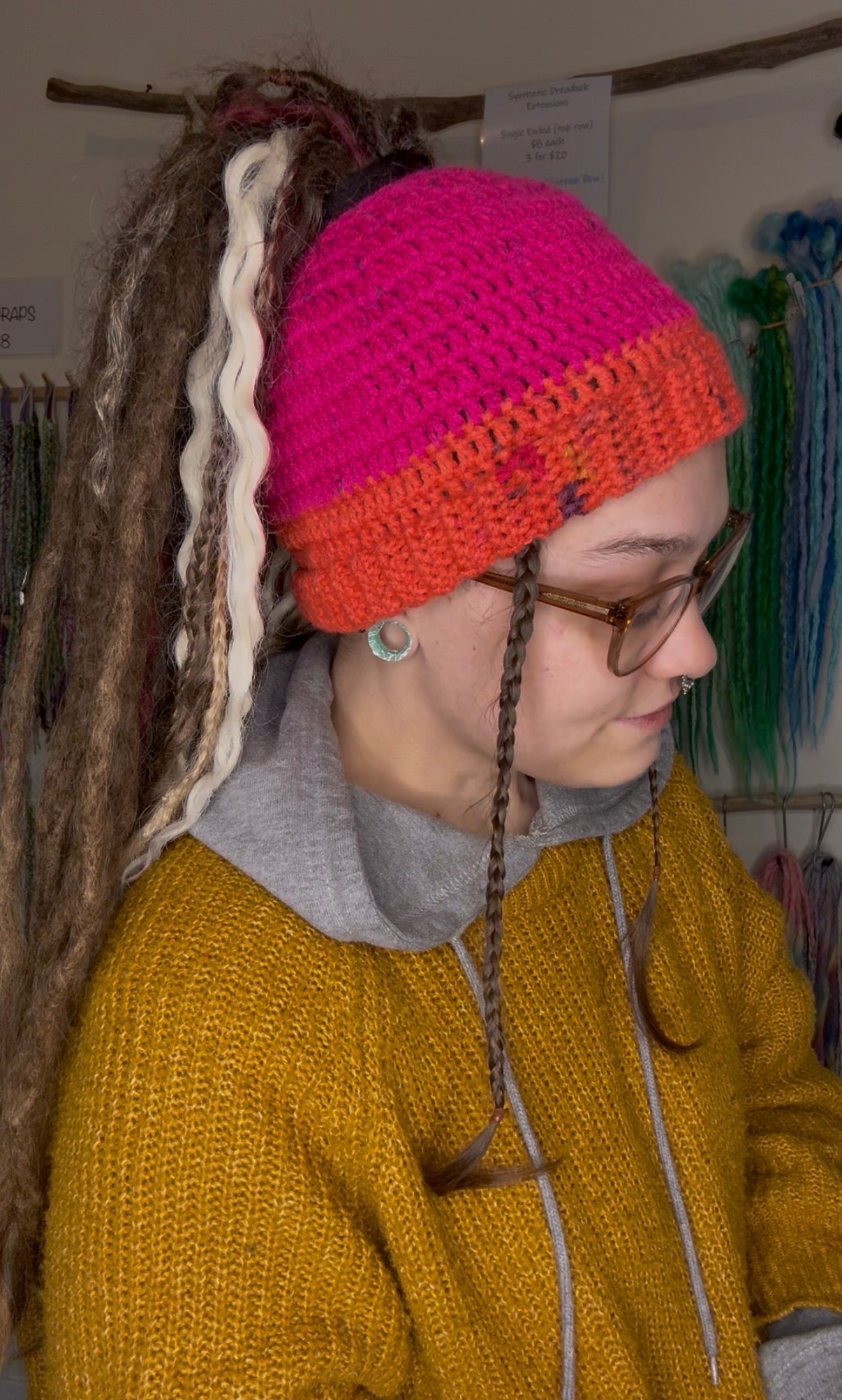 Pink and Orange speckled Beanie With Hole