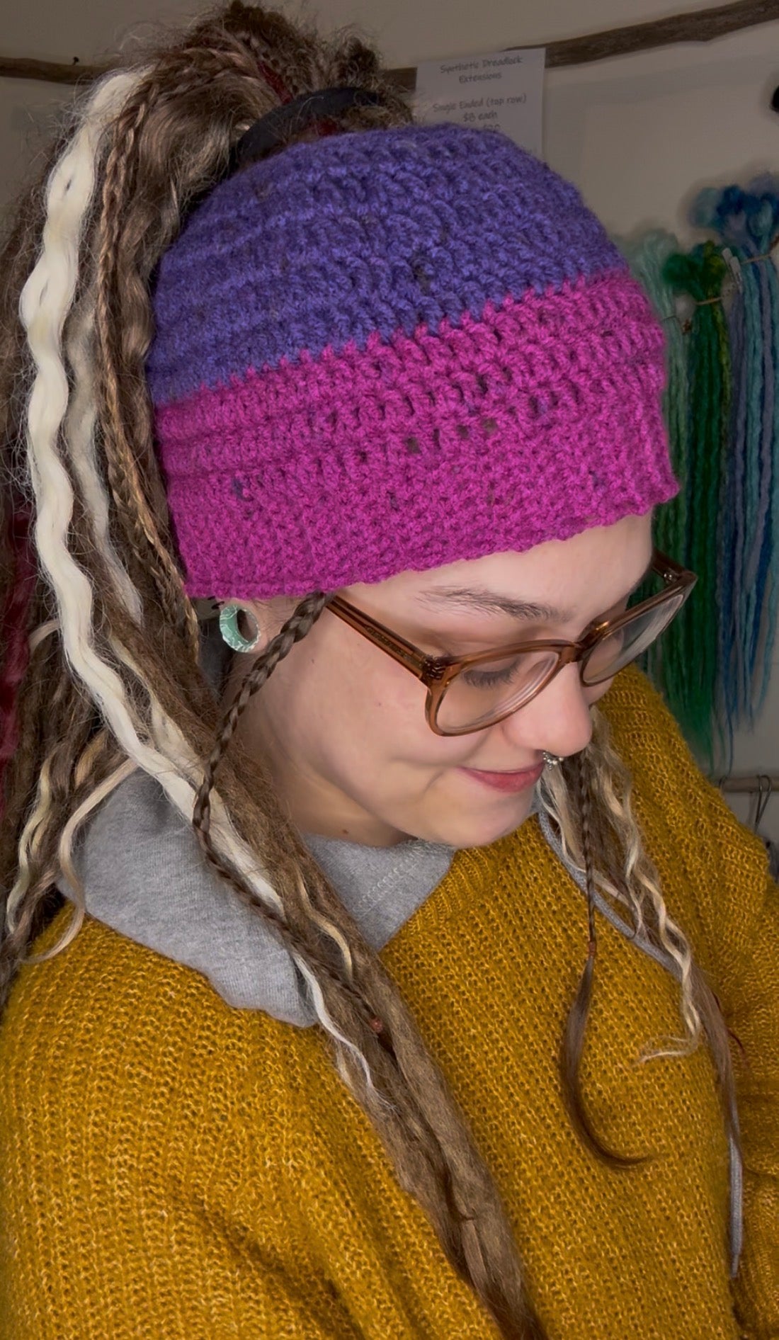 Purple Mixed Colour Beanie With Hole