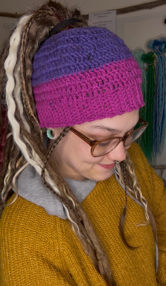 Purple Mixed Colour Beanie With Hole