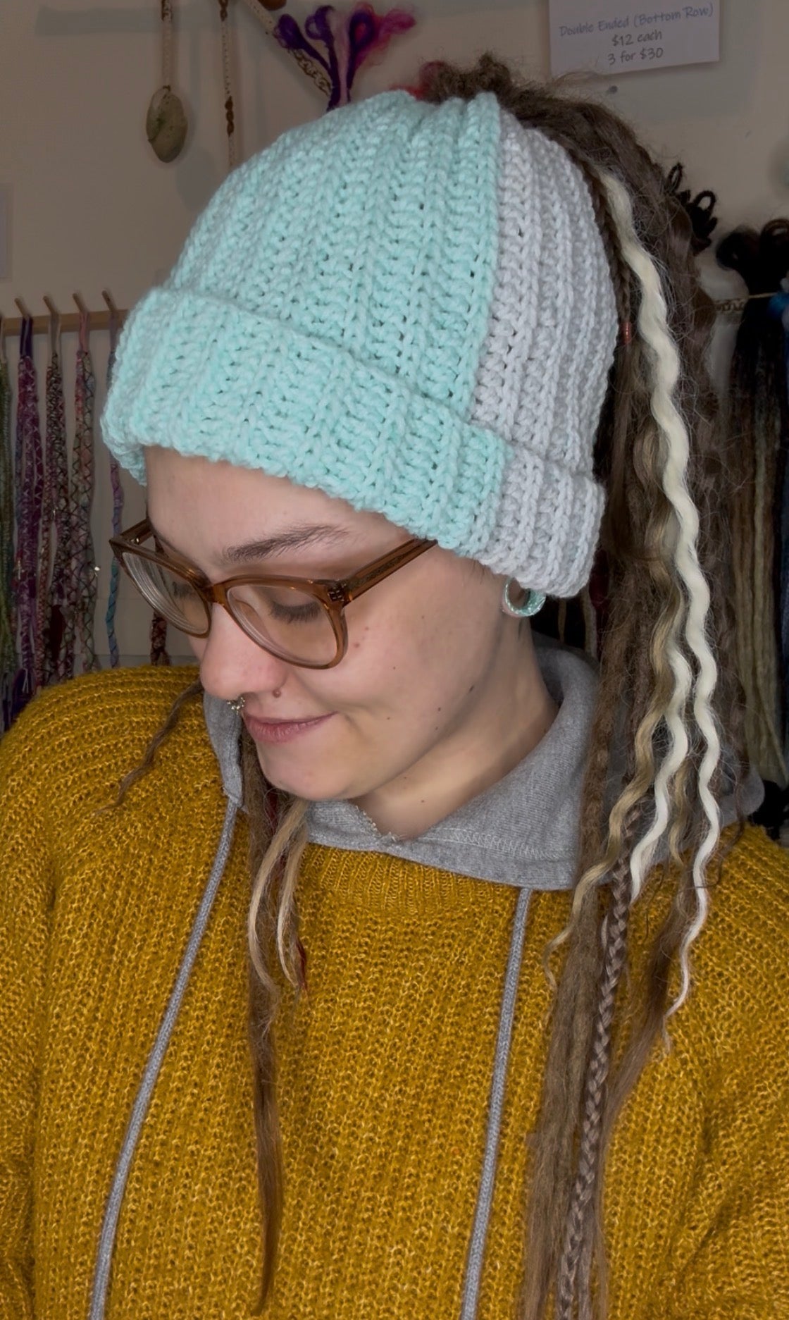 Blue Mixed Colour Beanie With Hole