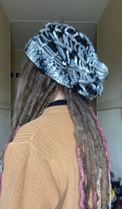 Black / Grey  Handmade Net Style Beanie