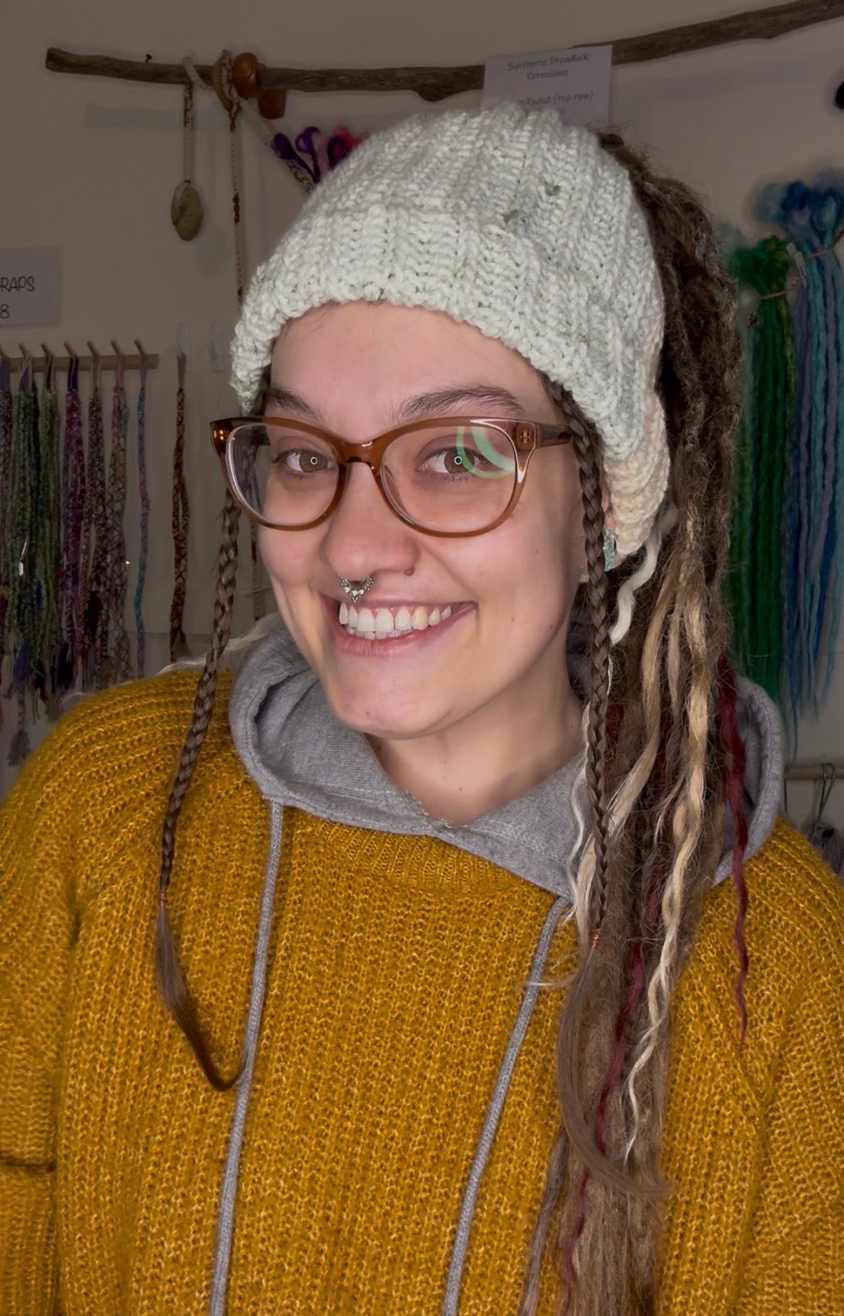 Cream and Mint Mixed Colour Beanie With Hole