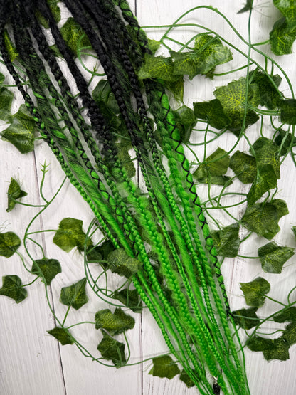 Set of 5, 59-61cm Black Light Green Blend Mixed Texture Synthetic Extensions