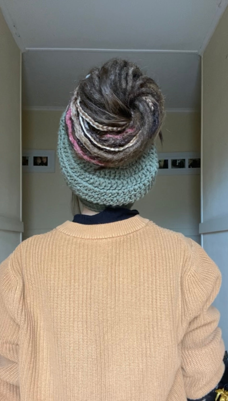 Earthy Green Handmade Beanie with hole