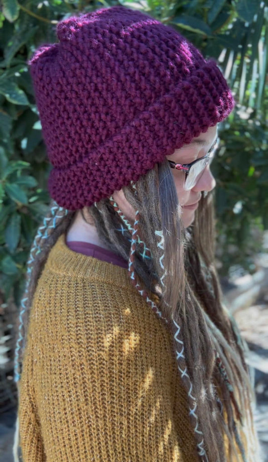 Thick Maroon Handmade Beanie