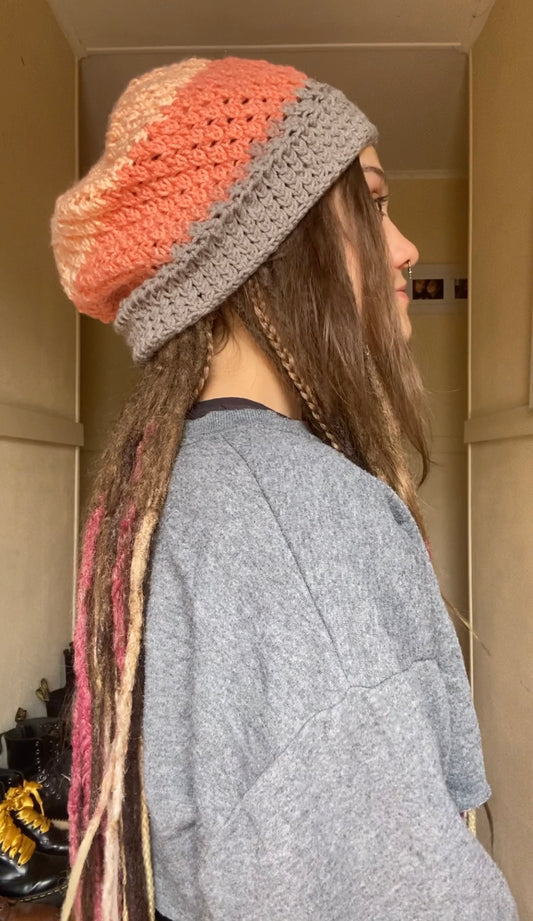 Grey/Orange Handmade Beanie