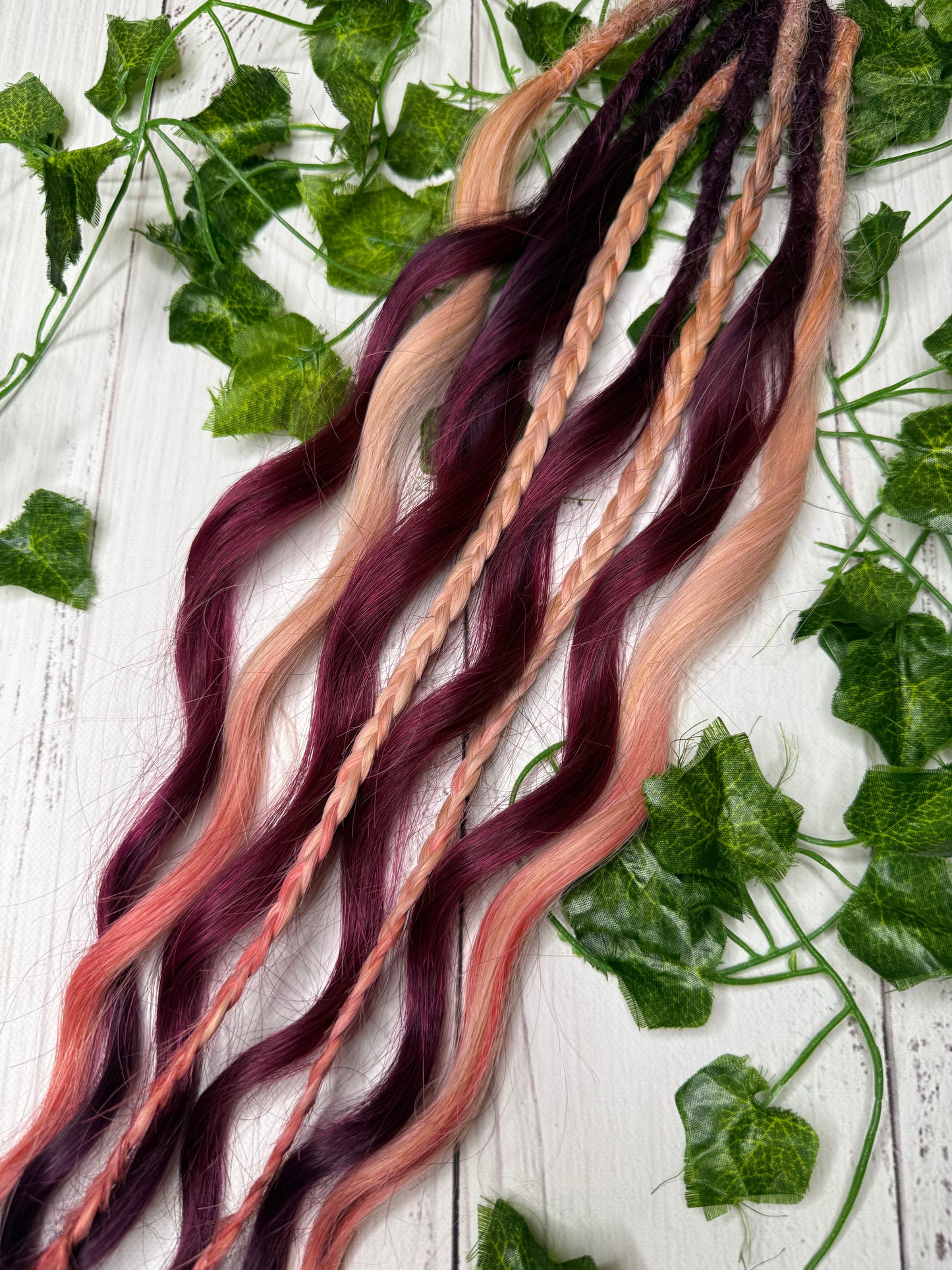 Set of 4, 56-65cm Burgundy Breeze Mixed Texture Synthetic Extensions