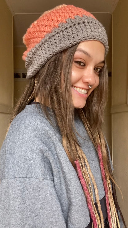 Grey/Orange Handmade Beanie