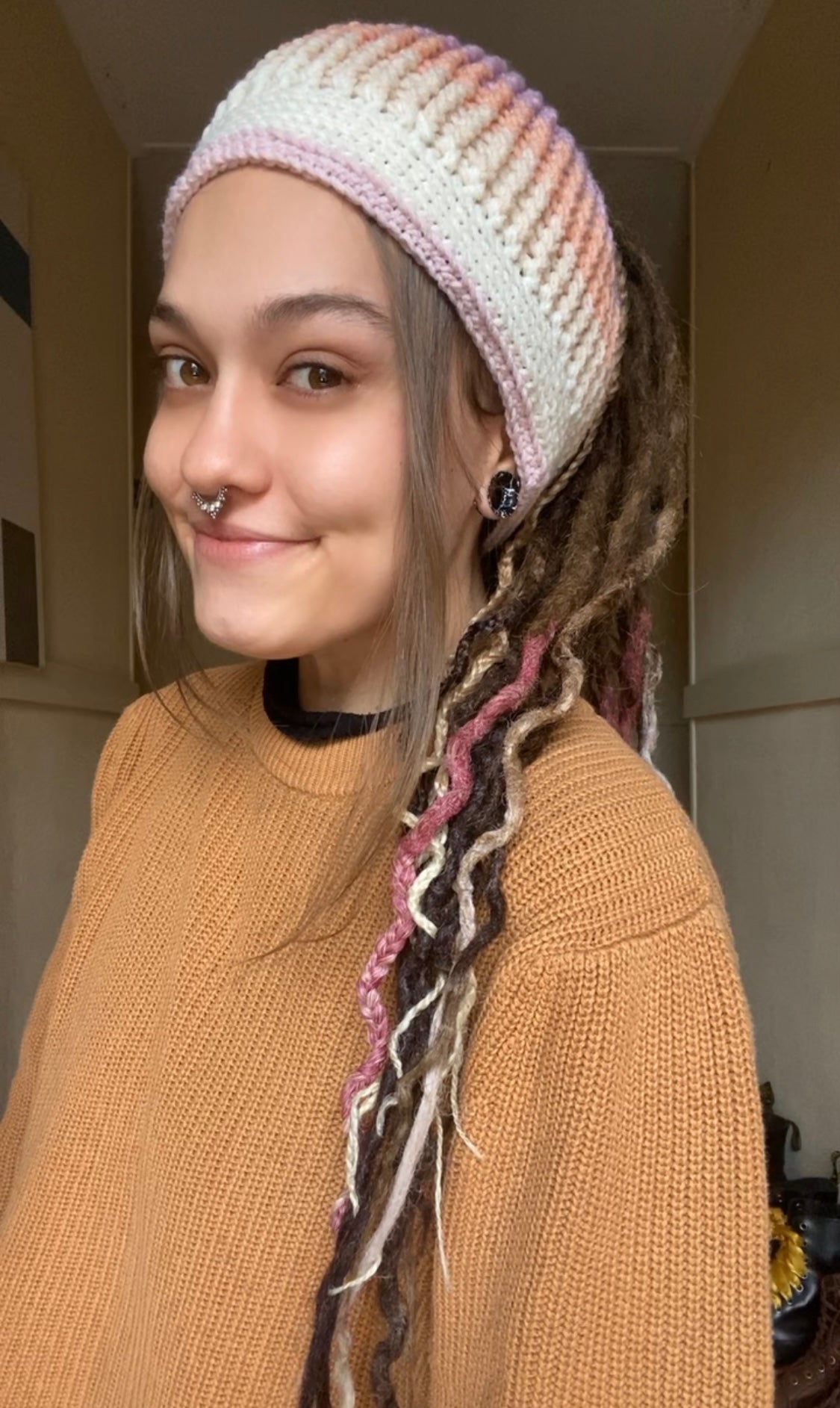 Pink Handmade Beanie with hole