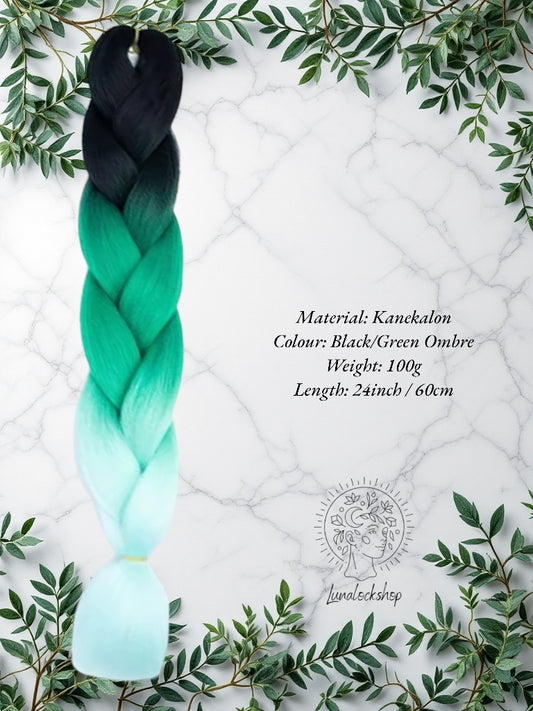 Black/Green ombre Kanekalon Synthetic Hair 60cm 100g