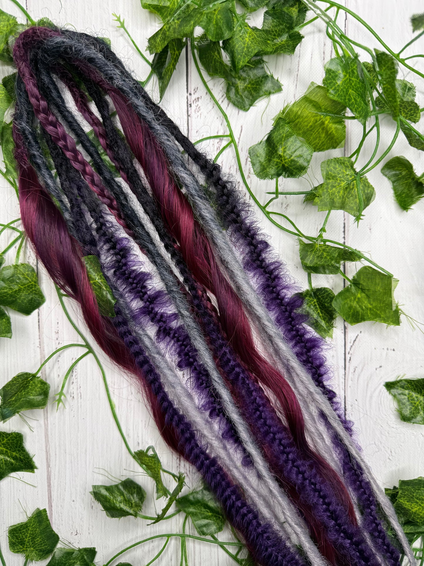 Set of 6, 55-64cm Deep Purple/Grey Mixed Texture Synthetic Extensions