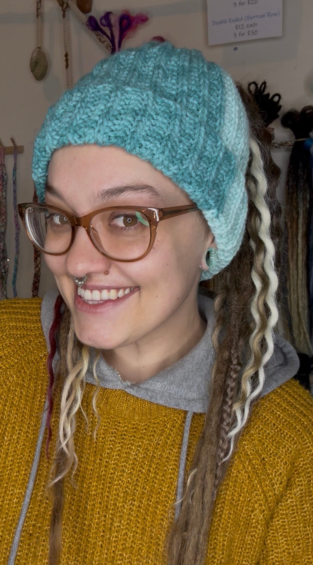 Blue Mixed Colour Beanie With Hole