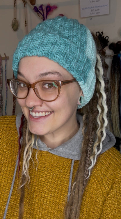 Blue Mixed Colour Beanie With Hole