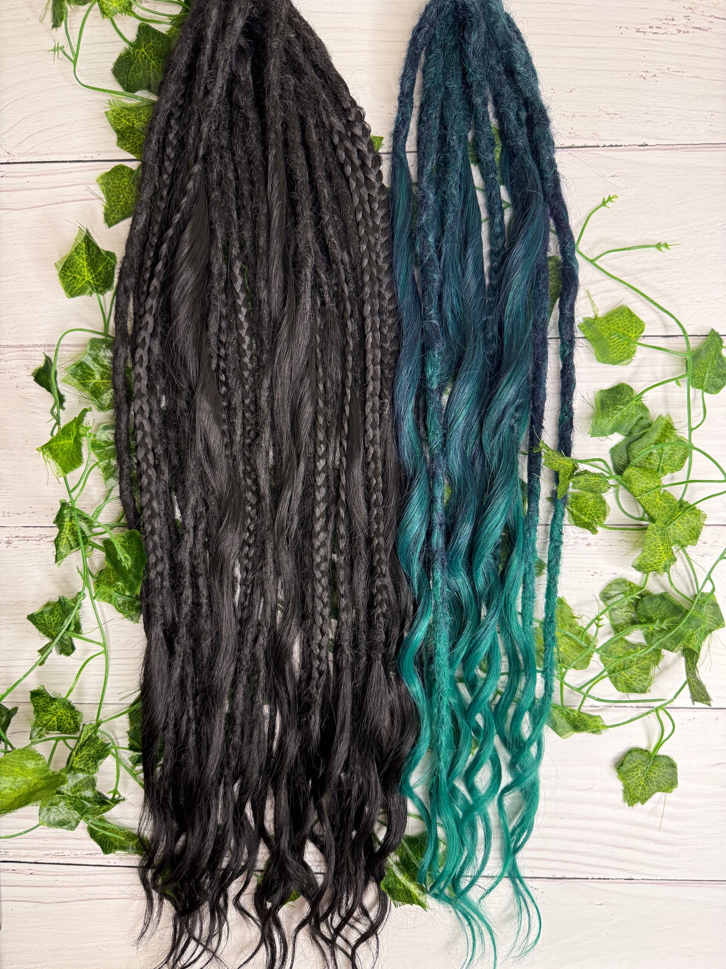 Set of 25, Black and Emerald Mixed Textured Extensions