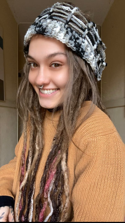 Black / Grey  Handmade Net Style Beanie